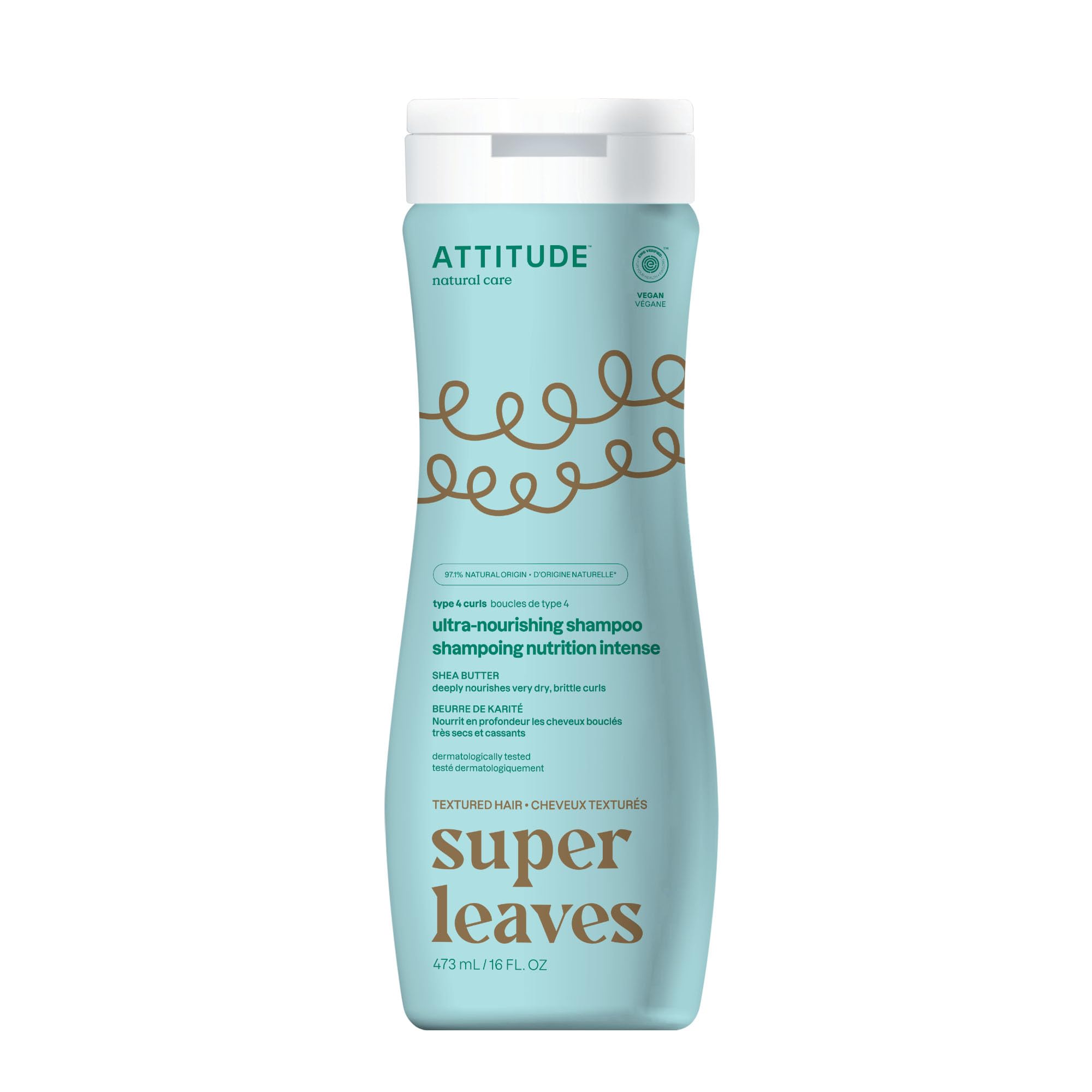 ATTITUDE Natural Nourishing Shampoo for Coily & Curly Hair, With Repairing Shea Butter, Residue-Free & Biodegradable, Orange Blossom, 16 Fl. Oz. (11098)